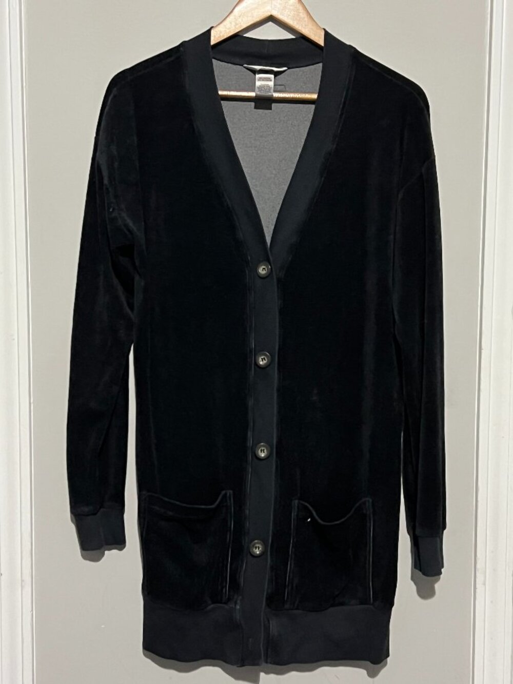 Hard Tail Black Velour Long Cardigan V-183 Women's Large